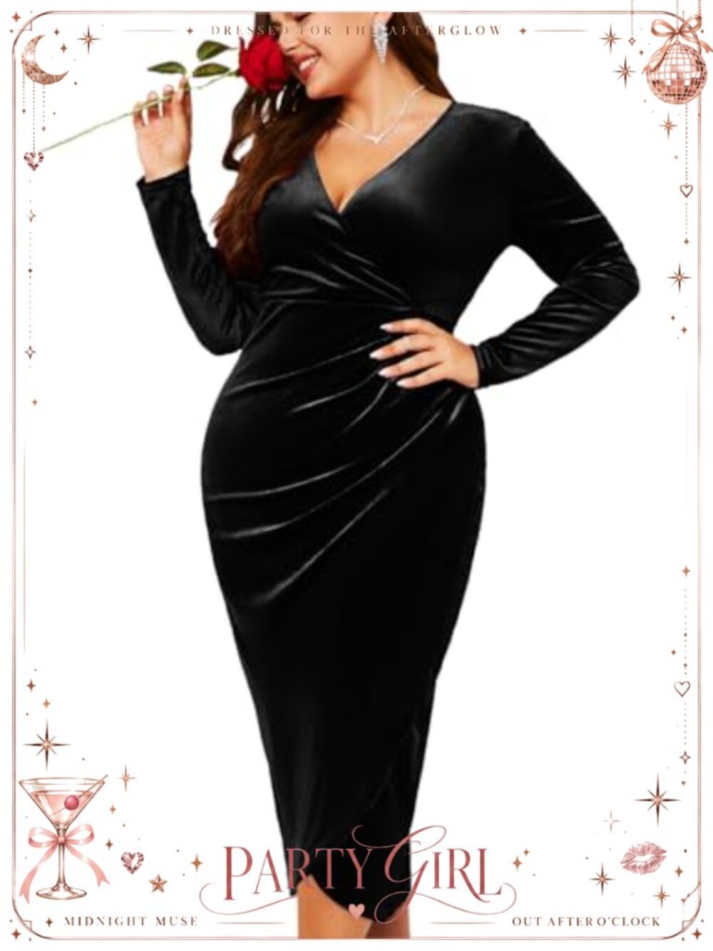 Velvet Bodycon Midi Dress Ruched V-Neck Formal Cocktail Party